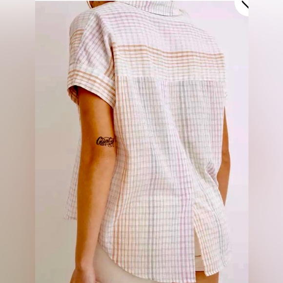 - Madewell Lakeline Popover Top Shirt Rainbow Plaid Blouse - Picture 3 of 6